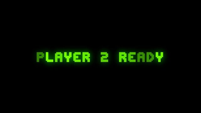 Player 2 Ready Pixel Text. Retro Multiplayer Start Prompt