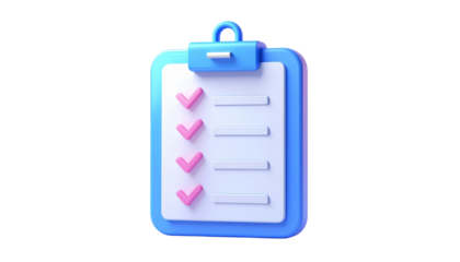 Clipboard Checklist 3D Rendering Illustration - Complete Tasks in PNG Format