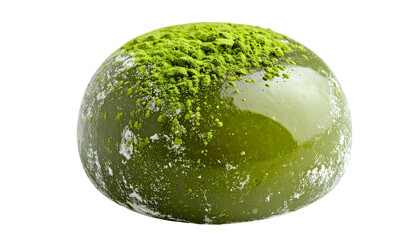 Green mochi dessert with powdered matcha topping