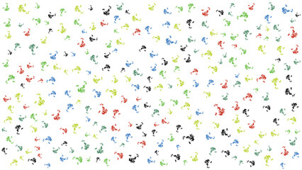 Seamless, abstract pattern of scattered multi-colored blotches ,red, blue, green, yellow, black on a white background. Fun, vibrant, and chaotic digital texture for design.