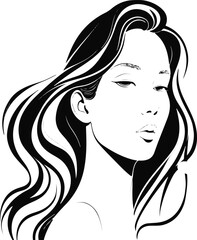 Minimal woman’s face with flowing hair, bold lines only 1