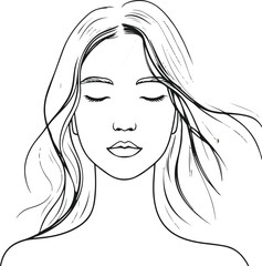 Minimal woman’s face with flowing hair, bold lines only