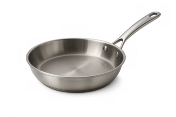 Stainless steel frying pan essential metal cookware for cooking and frying food with kitchen utensils