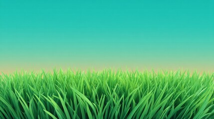Lush Green Grass Under a Vibrant Sky with Gradient Hues Blending Blue and Orange for a Serene Natural Landscape Background