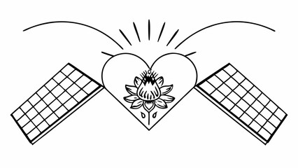 Vector Heart shaped design features lotus flower its center, flanked by solar panels, symbolizing