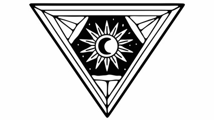 Vector Geometric design featuring sun and moon within triangular crystal shape, symbolizing harmony