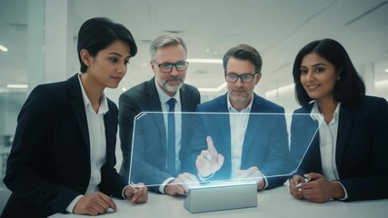 Focused Team Collaboration Innovative Digital Project Showcasing Futuristic Technology, Business Professionals Discussing Data and Strategy for Future Growth, Diverse Professionals Engrossed - Powered by Adobe