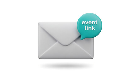 Digital event invitation email concept, envelope with speech bubble for online announcements