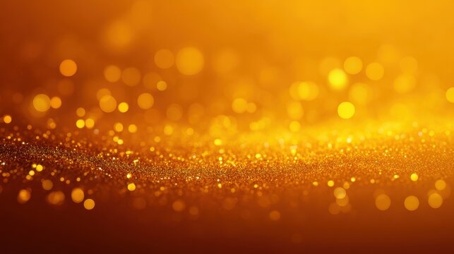 Shimmering golden bokeh background with scattered light spots, creating a warm and inviting atmosphere ideal for celebrations and special occasions.