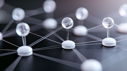 A close-up view of a network of interconnected nodes and lines, suggesting a concept of connection and data flow.