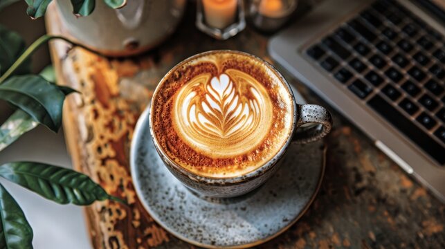 Stylish flat lay workspace featuring laptop, tablet, and coffee for productivity and creativity