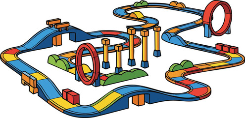 Colorful Toy Car Race Track With Loops and Ramps For Childrens Entertainment