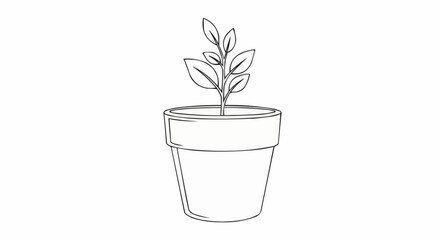 Continuous one line drawing of a small plant growing in a pot. © Salsa