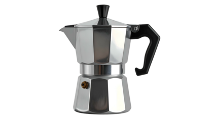 Moka pot Shiny aluminum espresso maker, black handle and knob