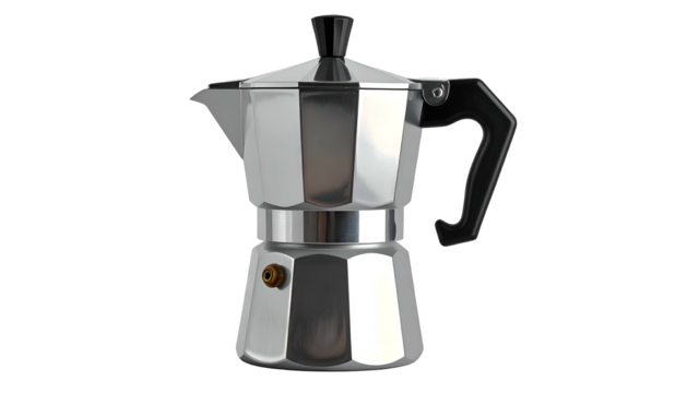 Moka pot Shiny aluminum espresso maker, black handle and knob