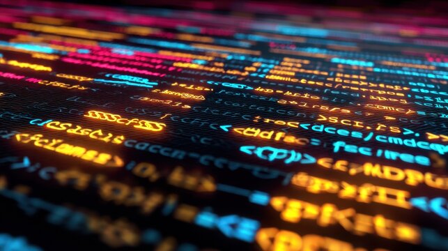 Vibrant Digital Code Stream with Colorful Lines of Programming Language in a Futuristic Abstract Background for Technology and Innovation Themes