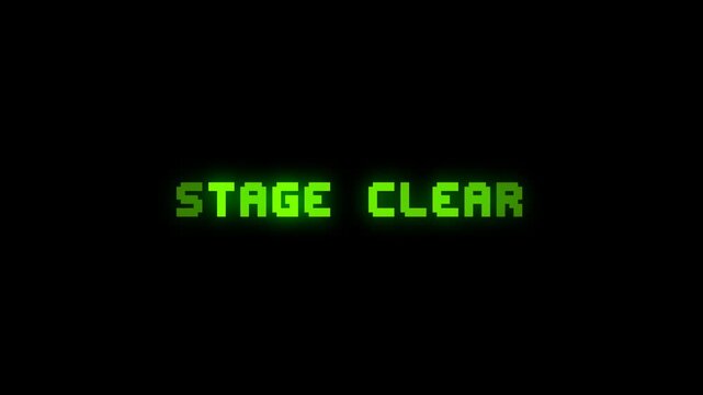 Stage Clear Pixel Text. Retro Arcade Level Completion Animation