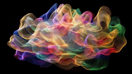 Colorful flowing waves of light creating abstract patterns against a dark background, perfect for artistic or creative themes in digital design projects