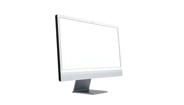 Isolated silver desktop computer with a blank white screen