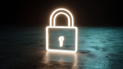 Fototapeta premium Bright Neon Lock Symbol Representing Security and Protection in a Modern Dark Environment, Signifying Safety and Privacy in Digital Era