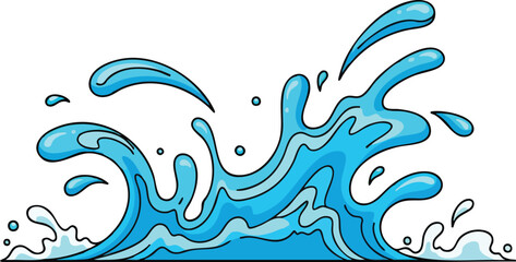 Dynamic Blue Water Splash Wave Motion With White Foam Highlights On A White Background