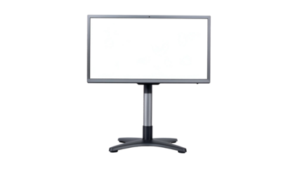 Blank screen display on stand, isolated against black background