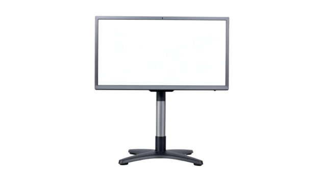 Blank screen display on stand, isolated against black background