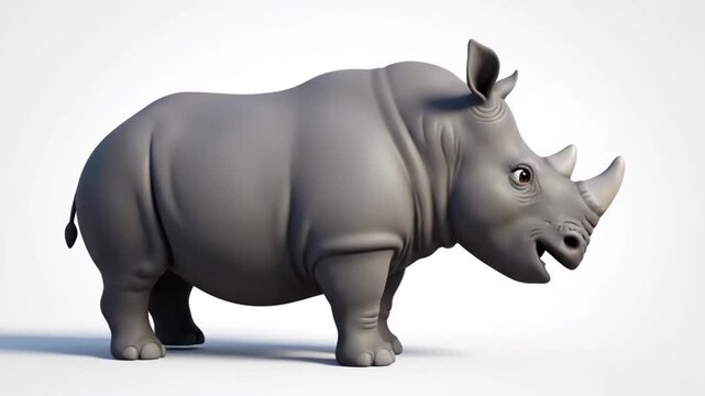 Side view of a cartoon rhino in isolated position, perfect for baby learning visuals showing clear animal profile.