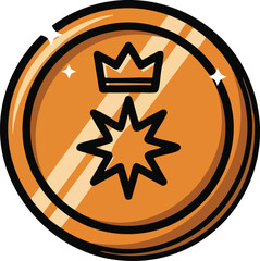 Golden Coin With Crown And Star Icon On White Background