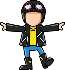 Pixel Art Character Wearing Motorcycle Helmet and Leather Jacket with Arms Outstretched