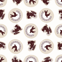 Religious nativity scene background. Hand drawn angelic messenger for Christian Christmas vector pattern. Lino cut Angels with star of holy dove all over print. 