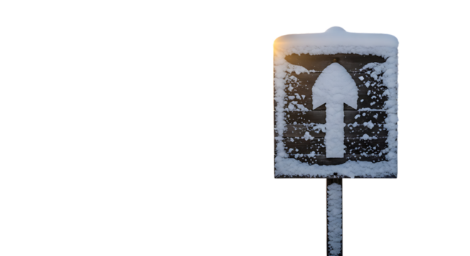 Snowy directional sign in winter scene points the way ahead - Powered by Adobe