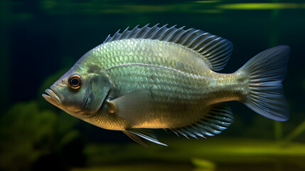 Fototapeta premium Green Cichlid Fish Underwater Closeup
