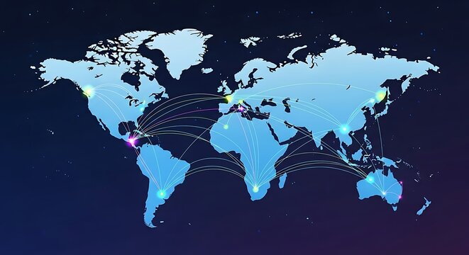 Global Network Connections World Map Digital Illustration.