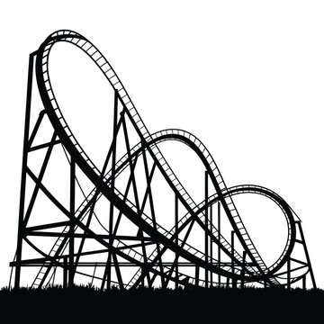 Silhouette of a thrilling roller coaster against a white background