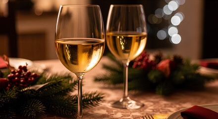 Celebrate the holidays with crisp white wine at an elegant festive dinner party