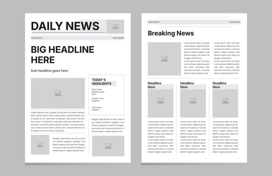 Modern Newspaper layout design editable print templateclassic black and white newspaper page template