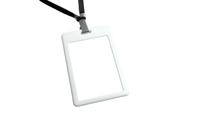 ID badge on lanyard, suspended