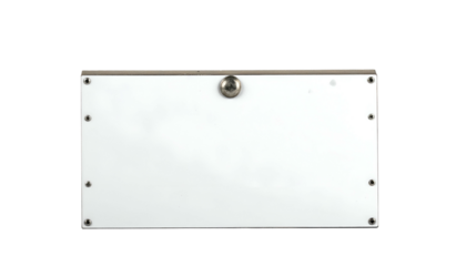 White surface with metal framing and a knob