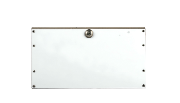 White surface with metal framing and a knob