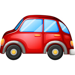 Red Compact Car with Blue Windows and Chrome Accents on a Transparent Background