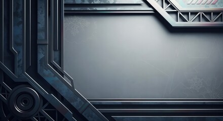 Futuristic metallic background with intricate geometric patterns and a central blank space, ideal for technology presentations or abstract designs