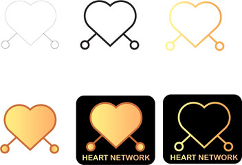 Heart connectivity network icon set with modern gradient and minimalist line art designs for digital communication and social networking concepts