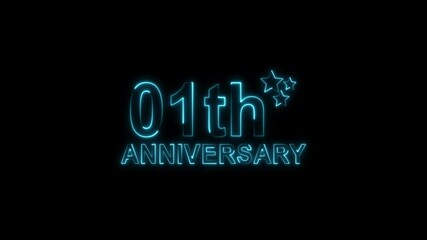 Celebrate 01th anniversary with glowing pink neon text and sparkling stars on a black backdrop, perfect for invitations, cards, and social media posts, evoking joy and milestone achievement