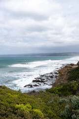 Coastline of Australia, with waves and rocky cliffs
