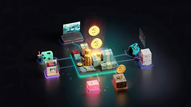 Digital Currency Transaction with Virtual Items and Gaming Devices in a Futuristic Tech Environment