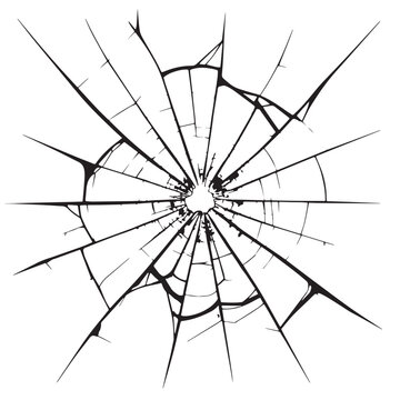 Black cracked glass and broken windshield Silhouette Vector, High Quality Illustration on White Background