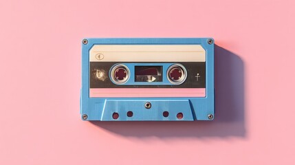 Fototapeta premium Vintage Cassette Tape on Bright Pink Background for Retro Aesthetic