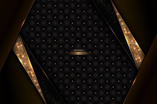 Luxury Dark Black Abstract Geometric Background With Golden Triagle Shapes