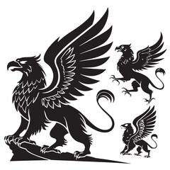 Black griffins Silhouette Vector, High Quality Illustration on White Background